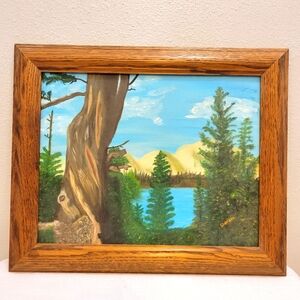 Landscape Painting with Wooden Frame
